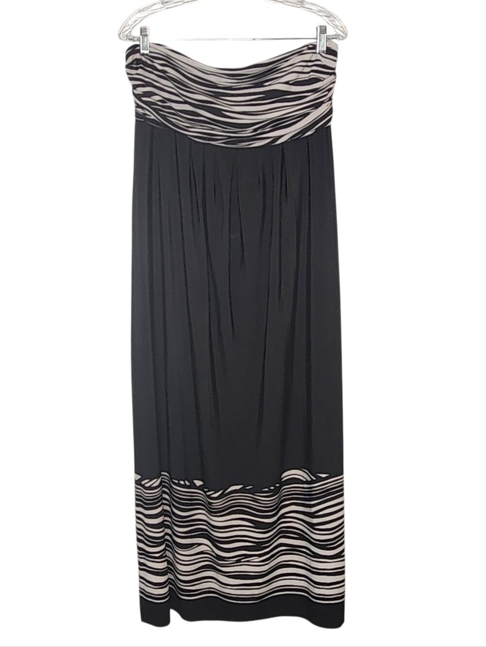 CHICO'S Abstract Border Black & White Bella Strapless Maxi Dress Size 1.5 M New
